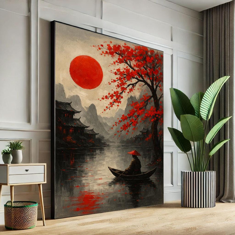 Japanese River Scene Canvas Print, Calming Asian Wall Art