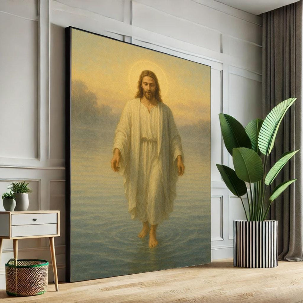 Jesus Walking on Water Canvas Print, Spiritual Decor