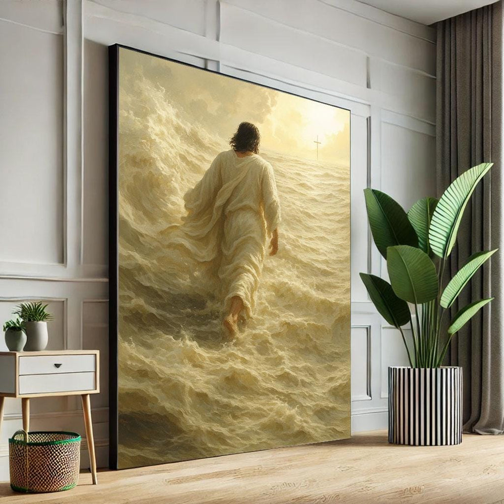 Jesus Walking on Water Canvas Print, Spiritual Decor
