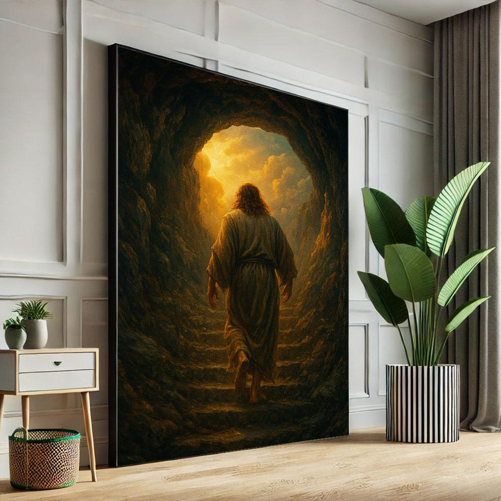 Radiant Jesus Ascending Canvas Wall Art Print  Spiritual Living Room Decor  Statement Piece