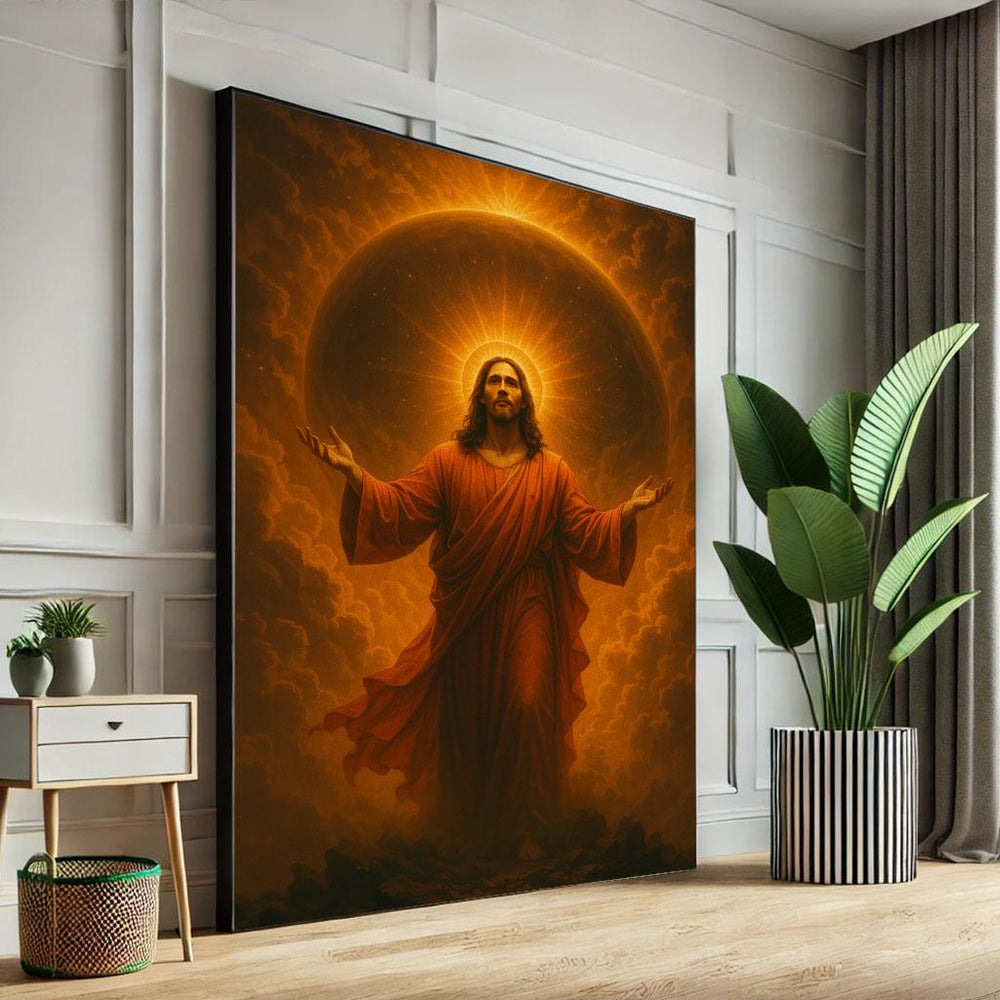 Radiant Jesus with Open Arms Canvas Print, Spiritual Decor