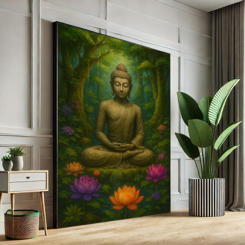 Serene Buddha Canvas Print, Zen Nature Art, Ready to Hang