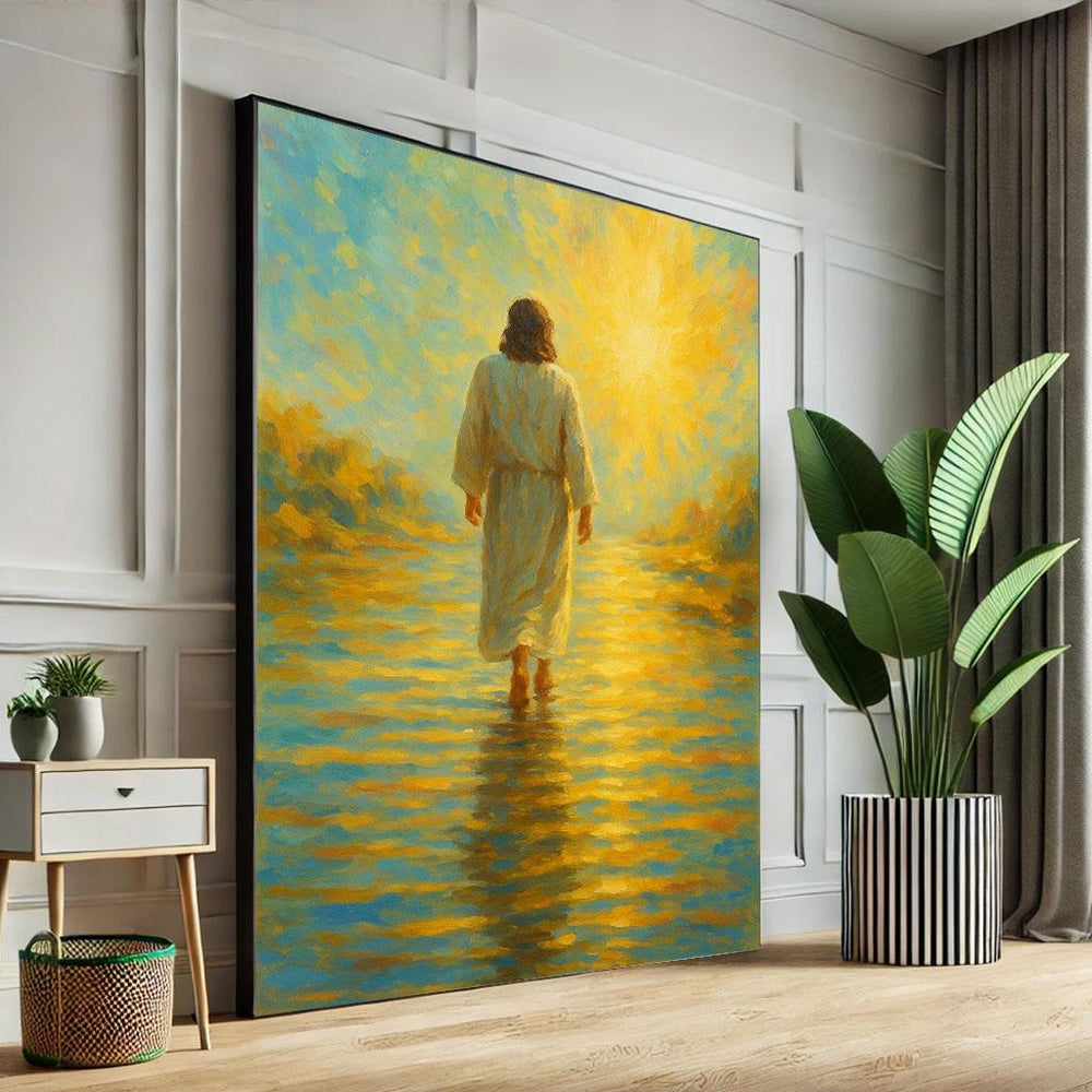 Jesus Walking on Water Canvas Print, Spiritual Wall Art