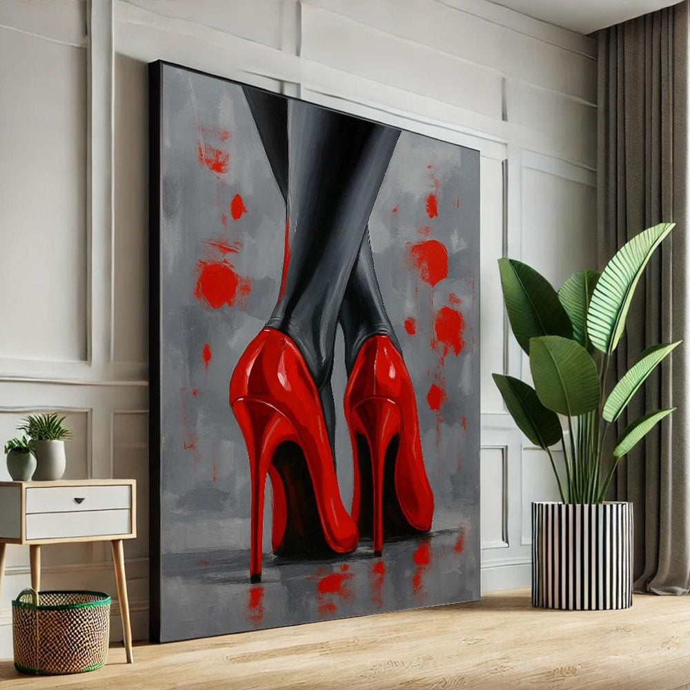 Red Stiletto Heels Canvas Print, Modern Glam Wall Art
