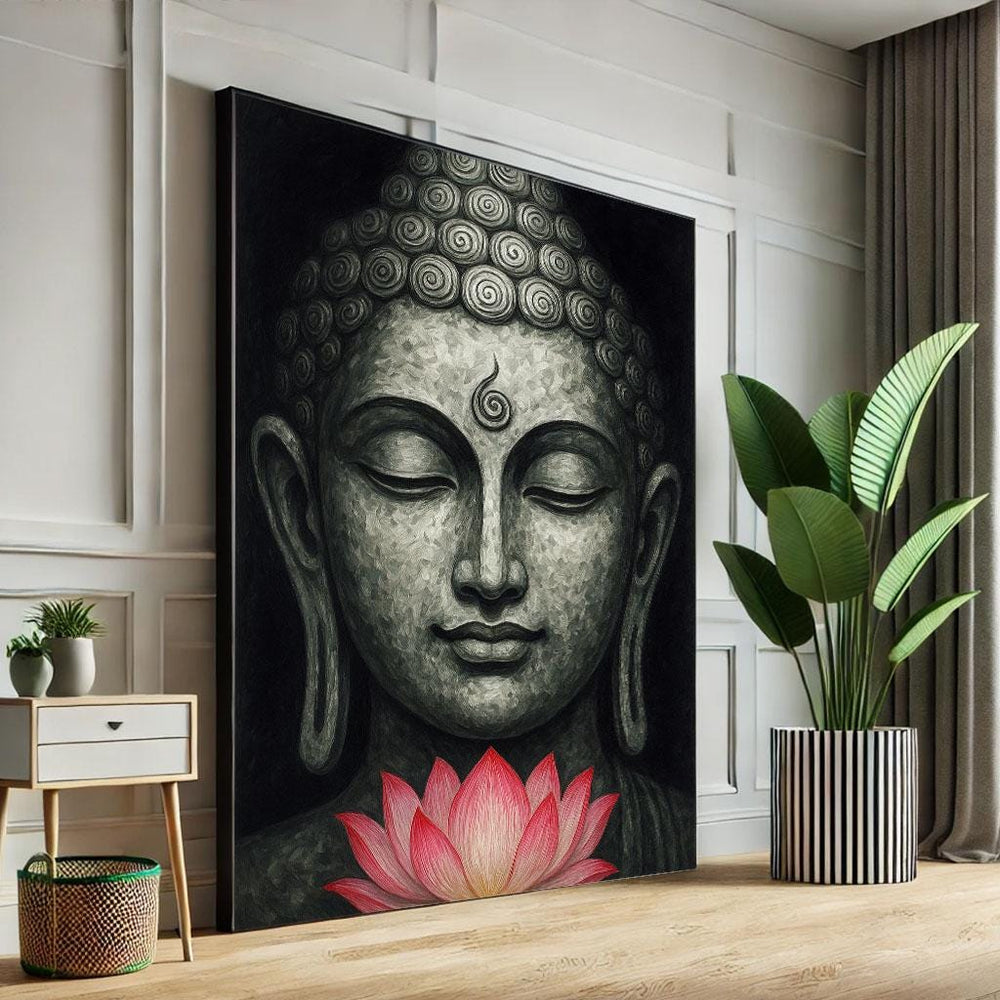 Buddha Lotus Canvas Print, Zen Minimalist Wall Art