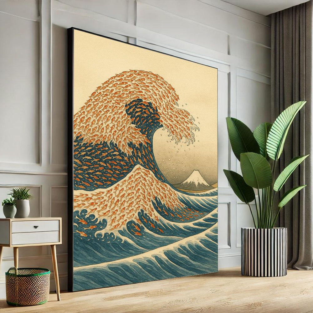 Japanese Wave Canvas Print: Hokusai Style Mount Fuji Art