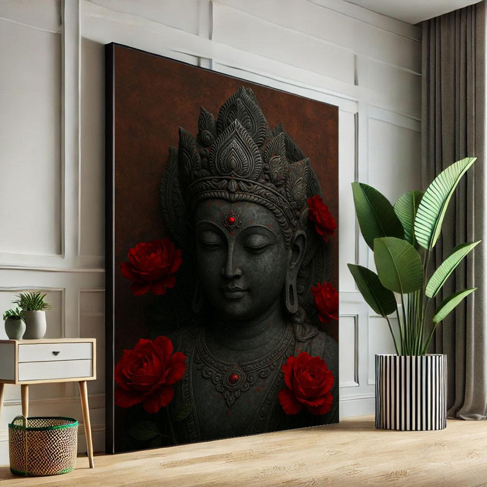 Buddha with Roses Canvas Print | Rustic Zen Wall Art