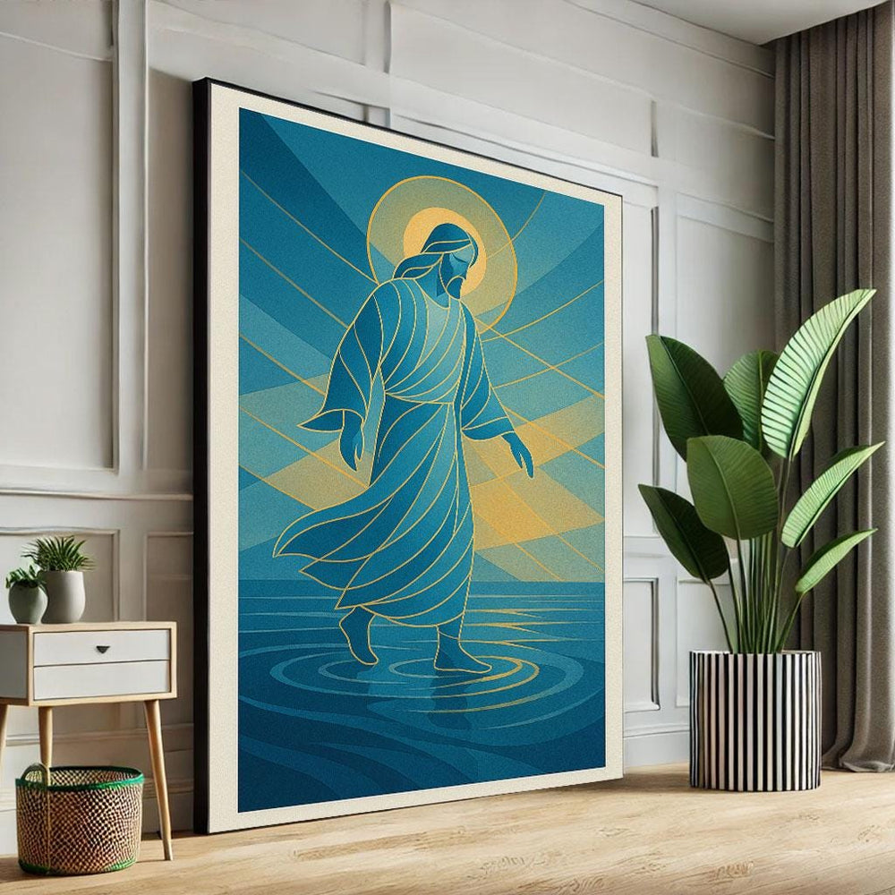 Radiant Jesus Canvas Art – Golden Halo, Spiritual Decor
