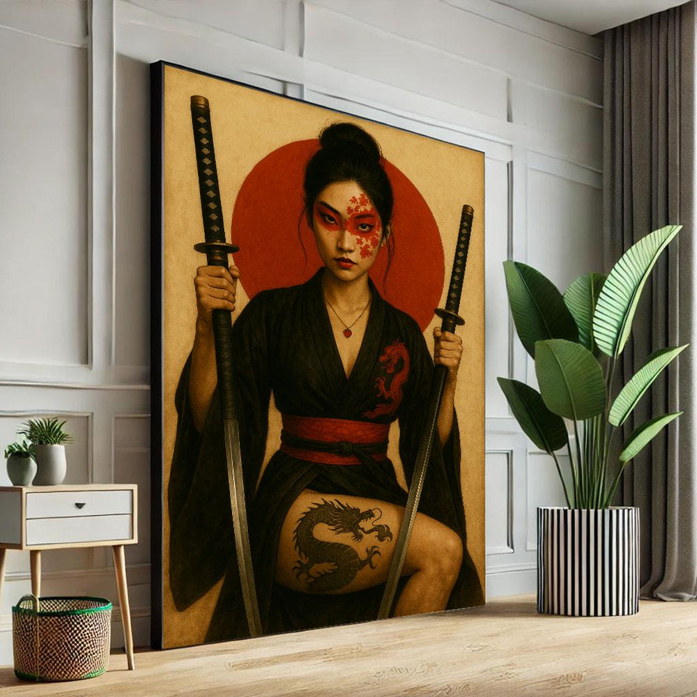 Samurai Woman Canvas Art Print, Japanese Decor