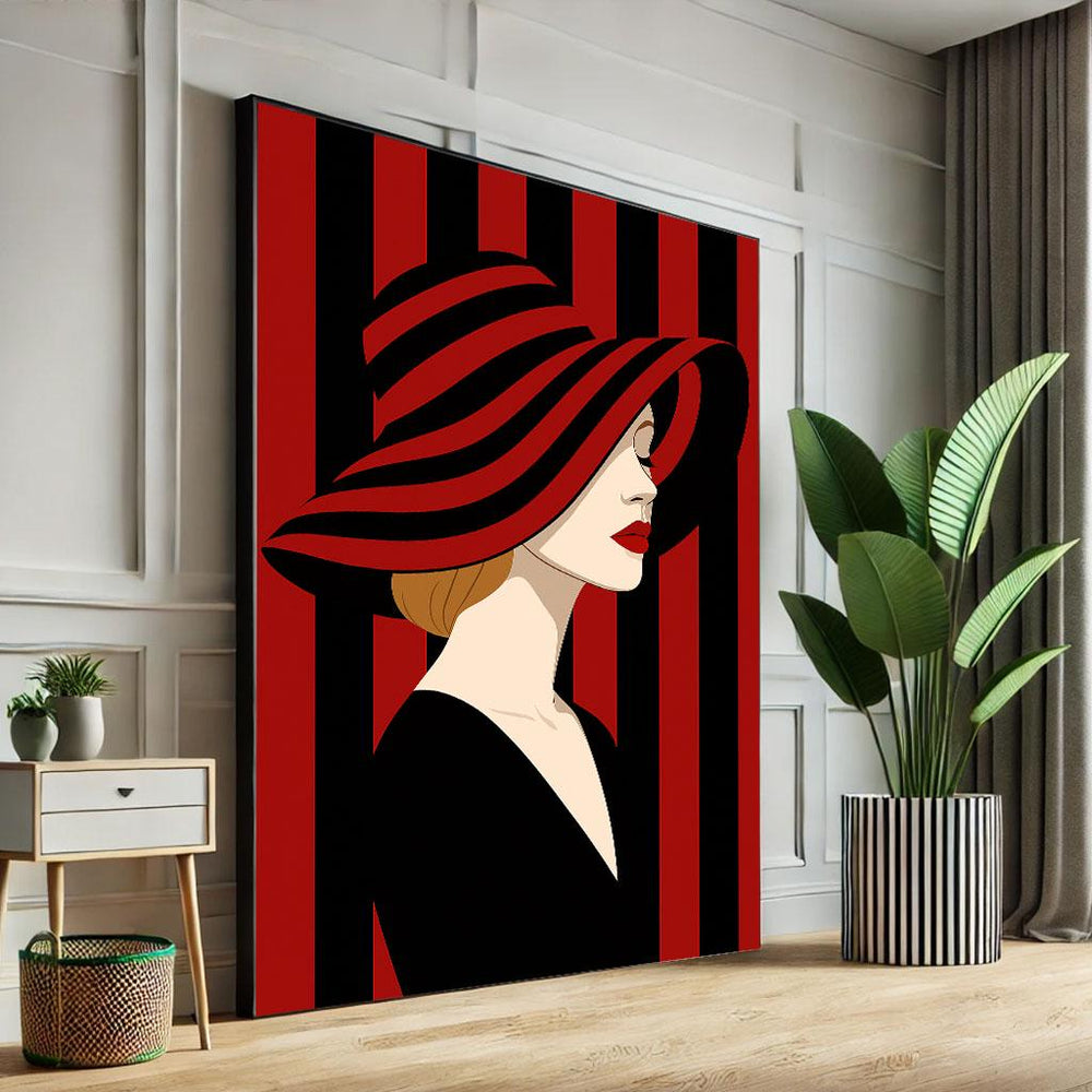 Woman in Red Hat Art Print, Bold Pop Art Canvas