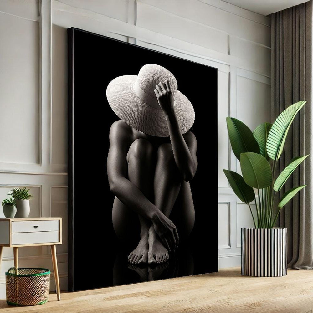 Woman in Hat Canvas Print, Modern Black and White Wall Art