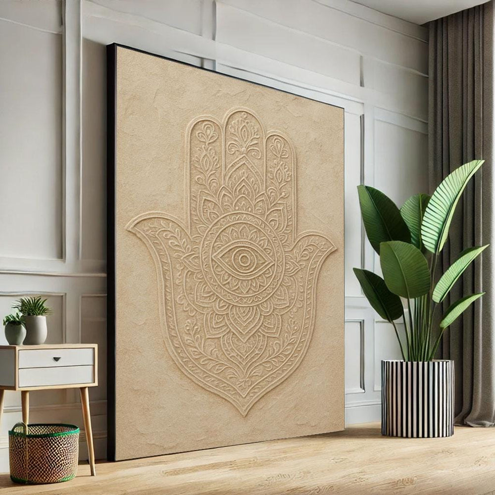 Elegant Hamsa Hand Canvas Wall Art Print  Minimalist Boho Living Room Decor  Statement Piece