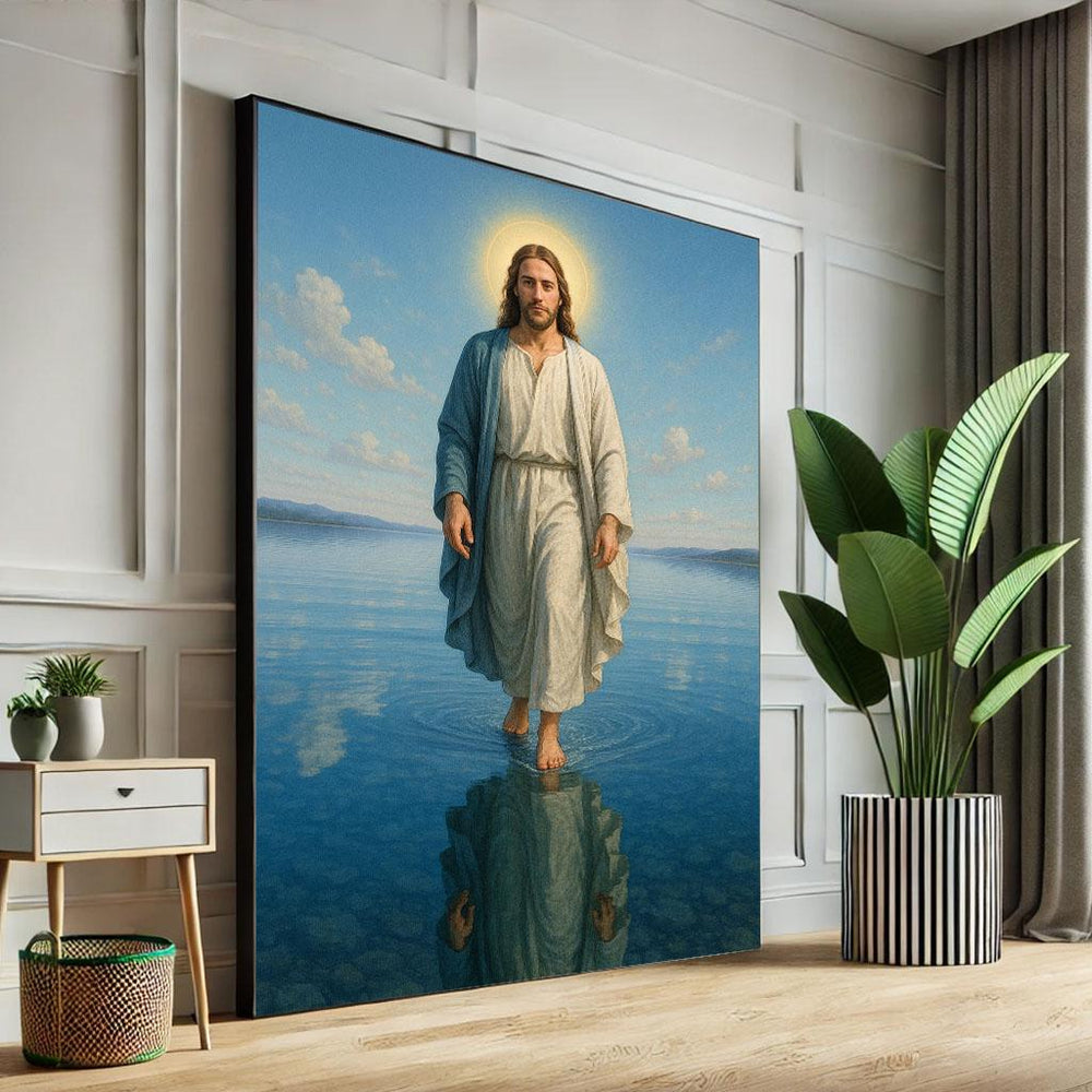 Jesus Walking on Water Canvas Print, Serene Religious Wall Art
