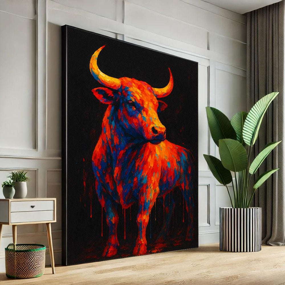 Bold Abstract Bull Canvas Wall Art Print  Vibrant Modern Living Room Decor  Statement Piece