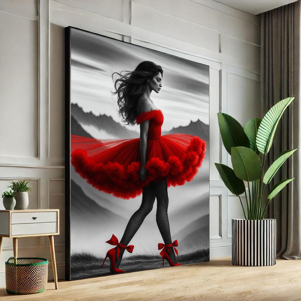 Woman in Red Dress Canvas Art Print, Modern Wall Decor