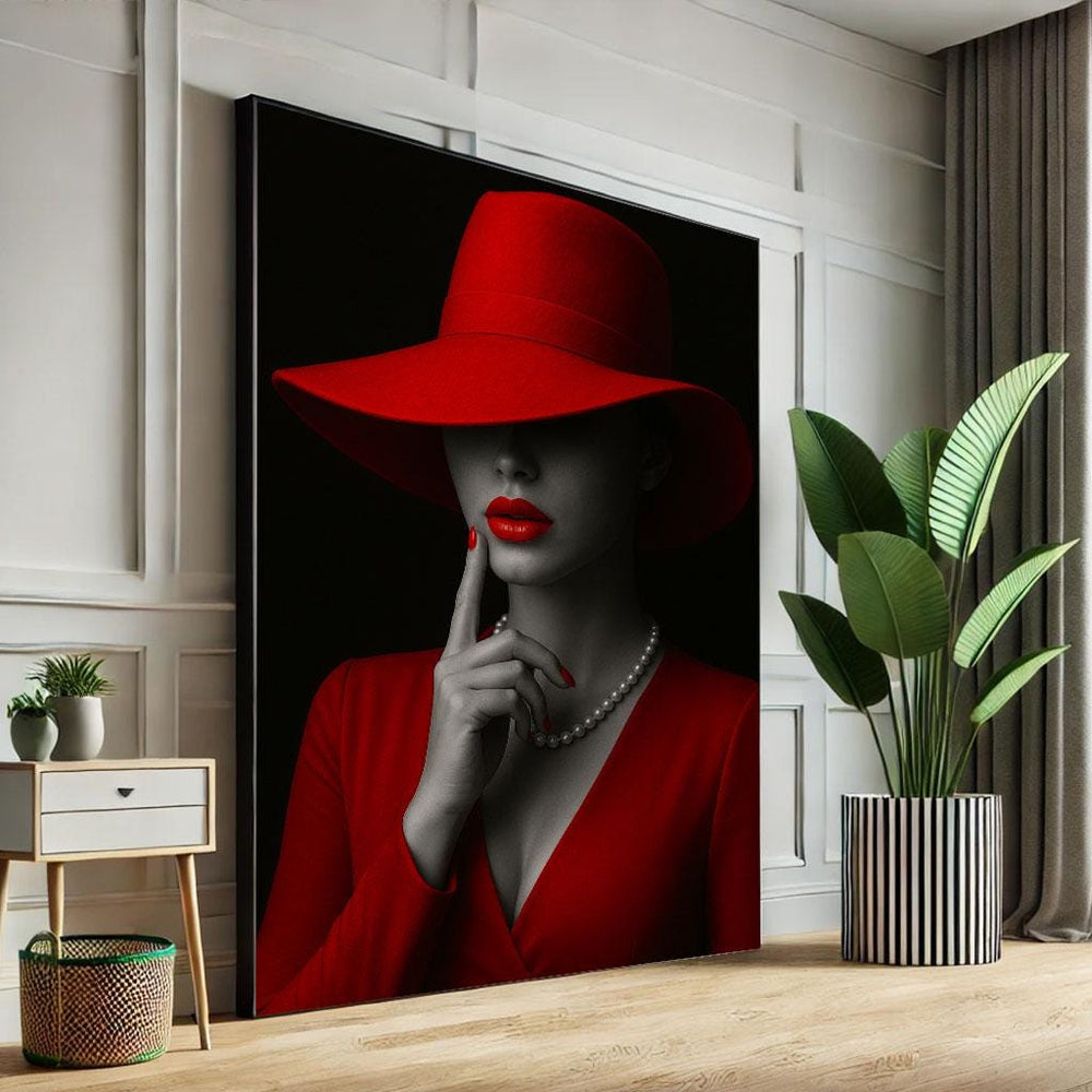 Woman in Red Hat Canvas Print, Modern Minimalist Wall Art