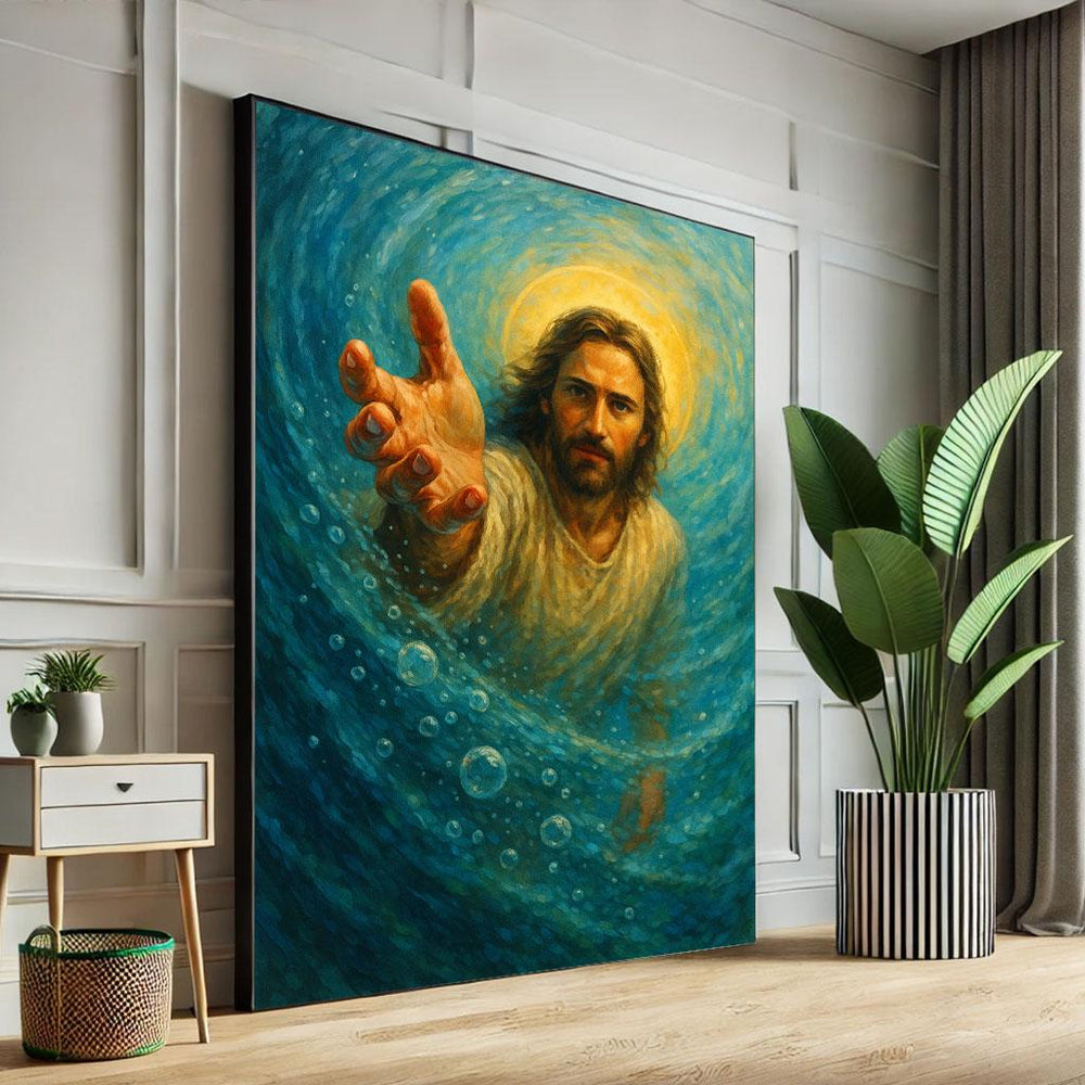 Radiant Jesus Reaching Out Canvas Wall Art Print  Spiritual Living Room Decor  Statement Piece