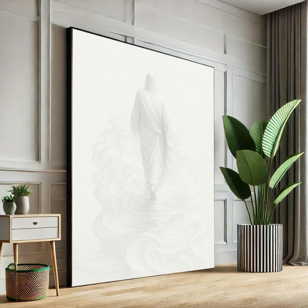 Jesus Walking in Light Canvas Print, Minimalist Spiritual Decor