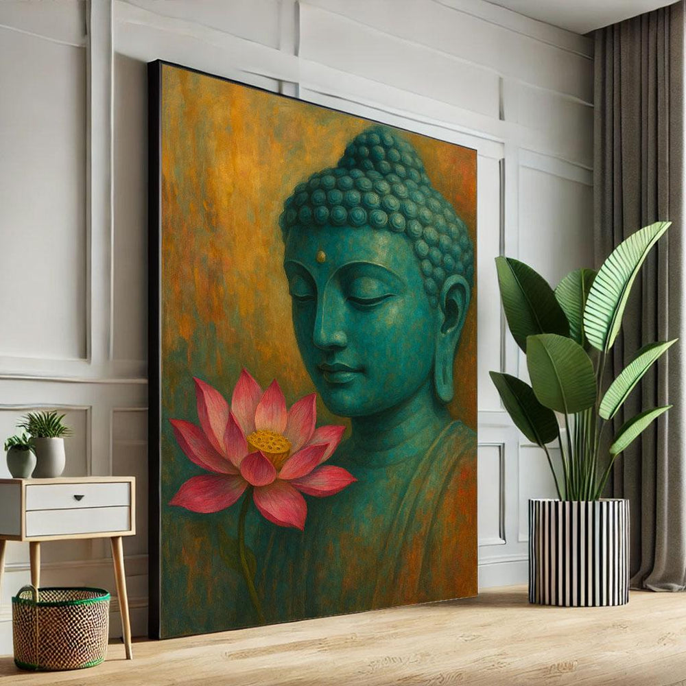 Buddha with Lotus Canvas Print, Asian Inspired Wall Art