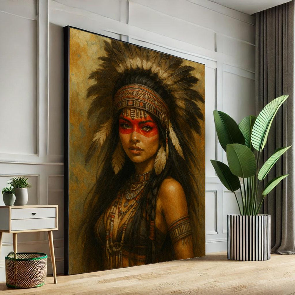 Native American Woman Portrait Canvas Wall Art Print  Cultural Living Room Decor  Statement Piece