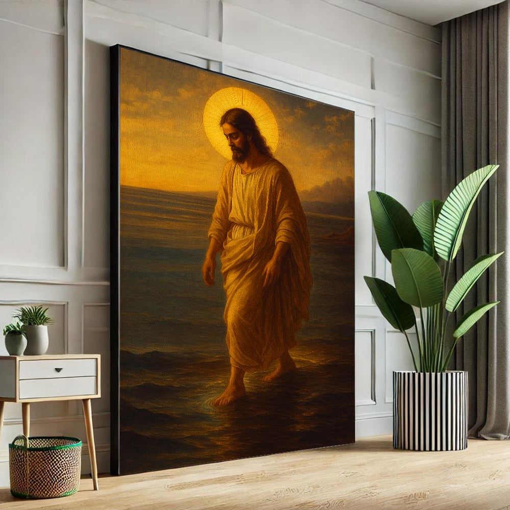 Jesus Walking on Water Canvas Art, Inspirational Spiritual Decor