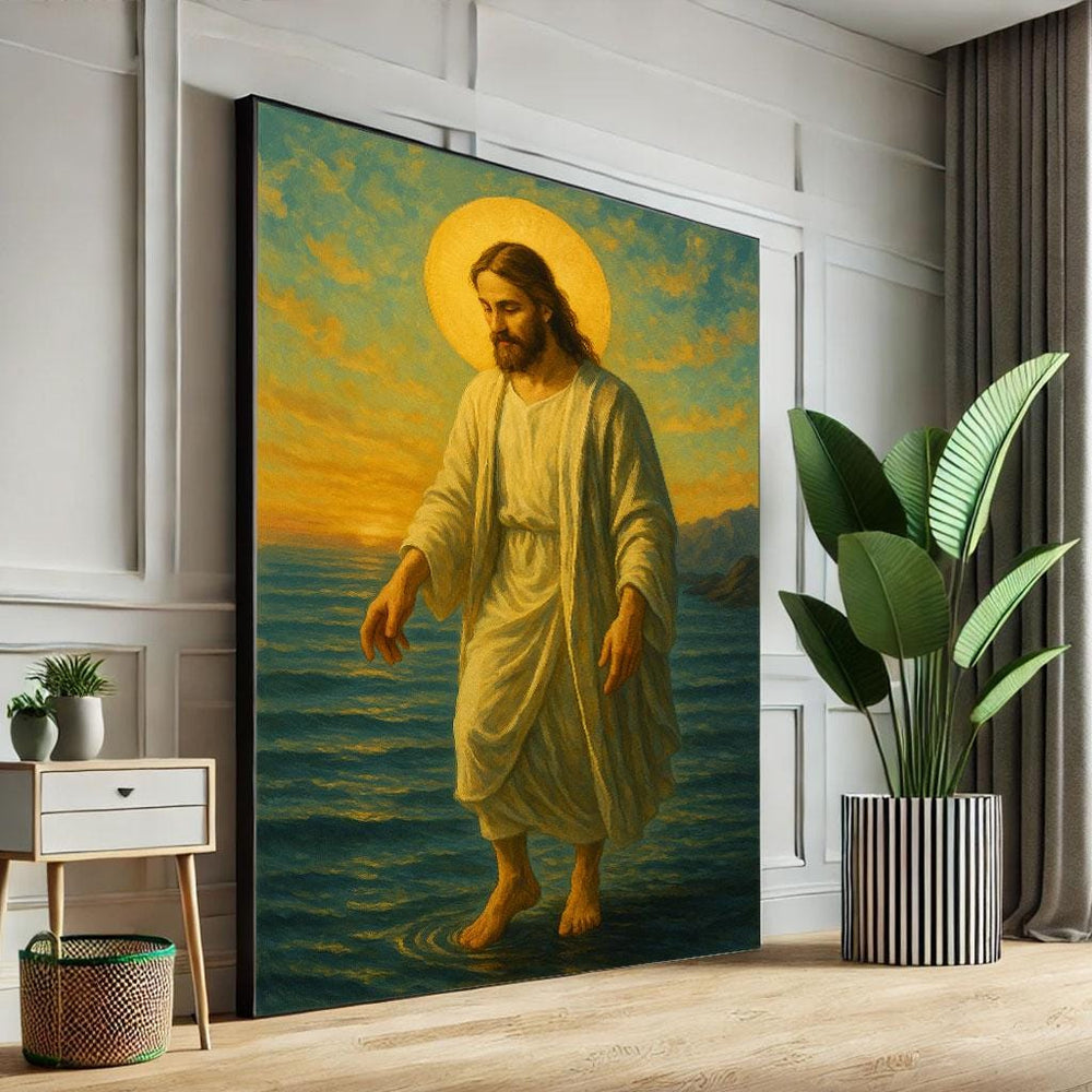 Jesus Walking on Water Canvas Print, Spiritual Wall Art