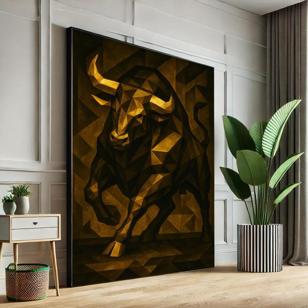 Geometric Bull Canvas Print: Modern Living Room Decor