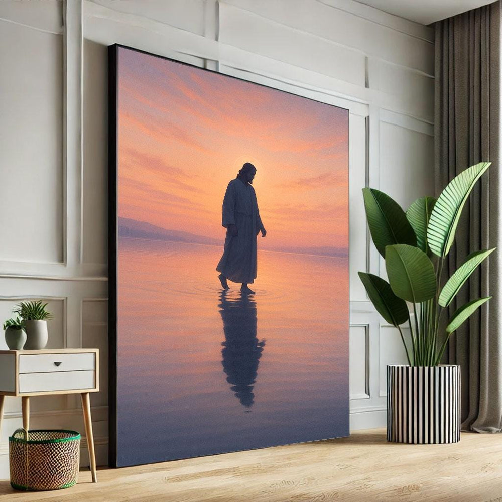 Radiant Jesus Walking on Water Canvas Print, Serene Decor