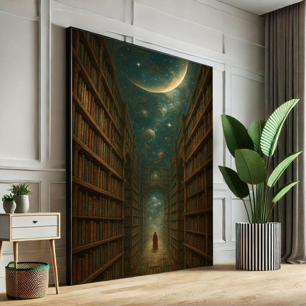 Mystical Library Night Canvas Print, Dreamy Book Lover Decor