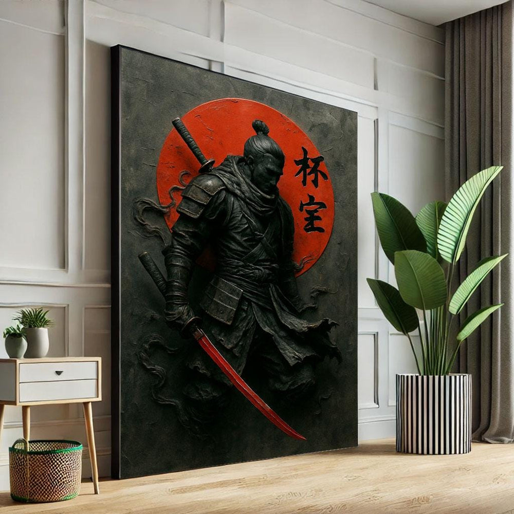 Samurai Warrior Canvas Print, Red & Black, Modern Home Decor