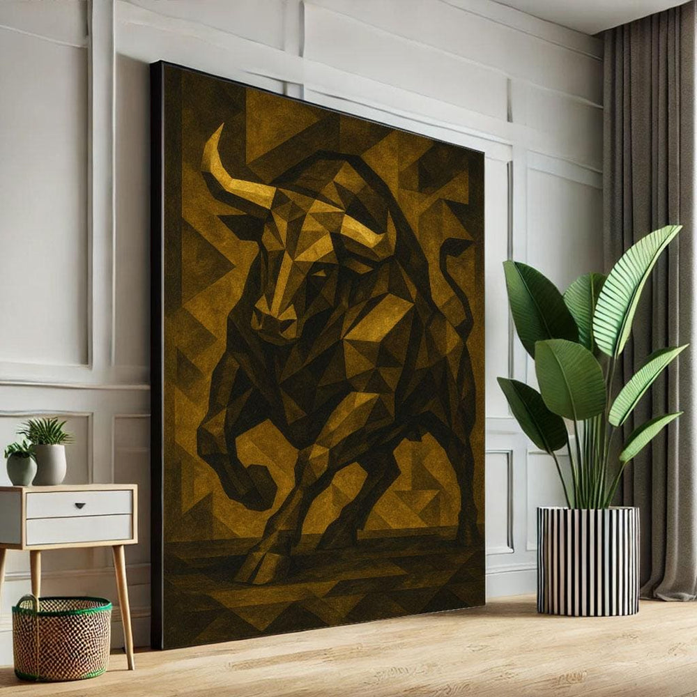 Geometric Bull Canvas Print, Modern Abstract Wall Art