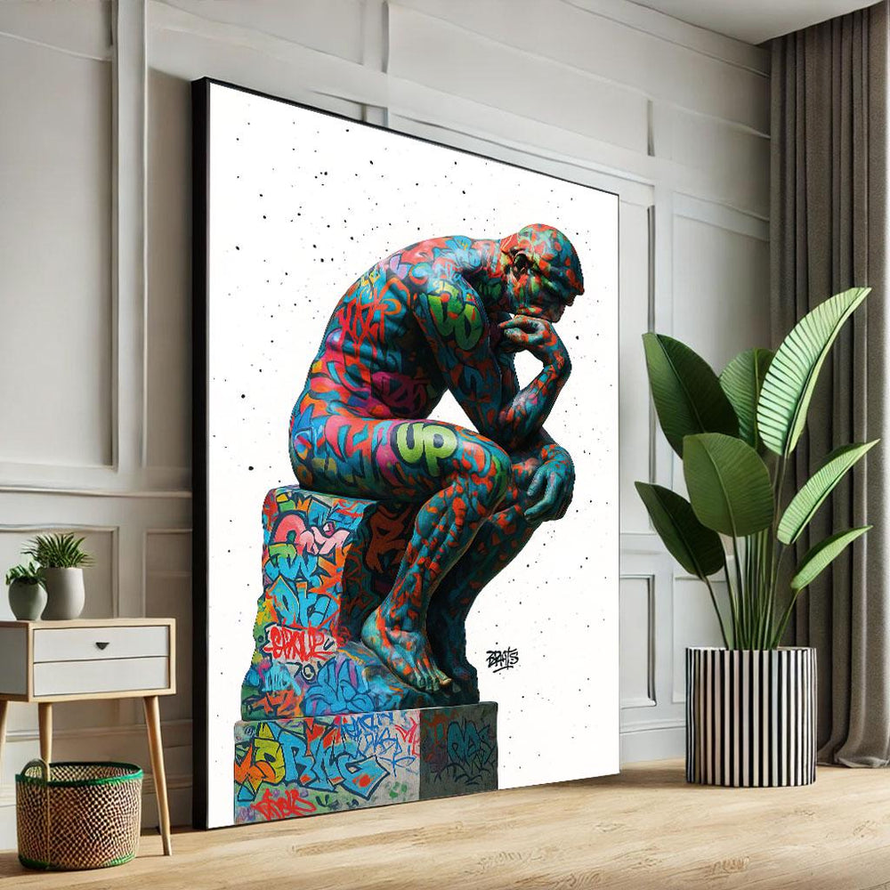 Dynamic Graffiti Thinker Canvas Wall Art Print  Modern Urban Living Room Decor  Statement Piece