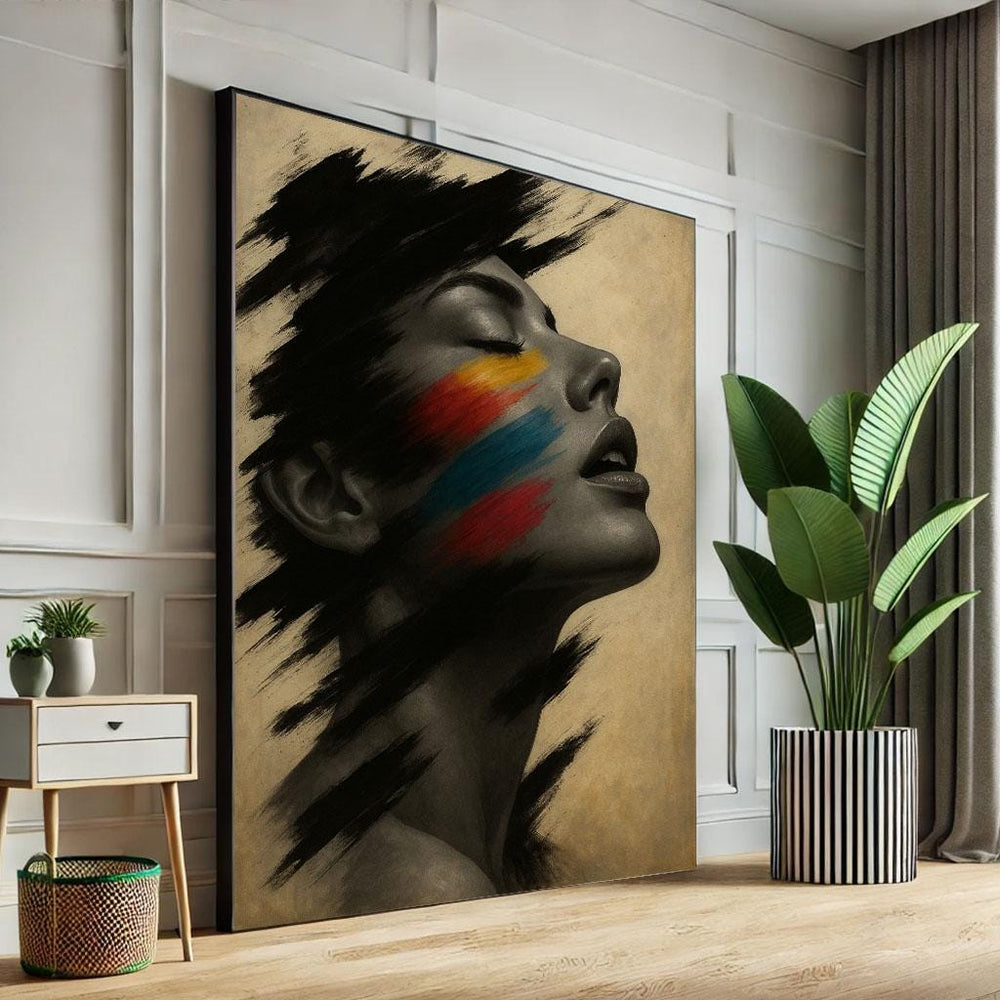 Elegant Abstract Portrait Canvas Wall Art Print  Vibrant Modern Living Room Decor  Statement Piece
