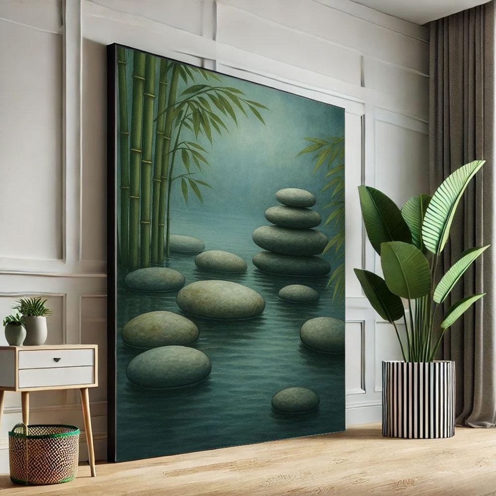 Zen Stones & Bamboo Canvas Art Print, Peaceful Home Decor