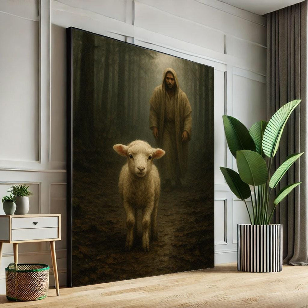 Radiant Jesus with Lamb Canvas Wall Art Print  Spiritual Living Room Decor  Statement Piece