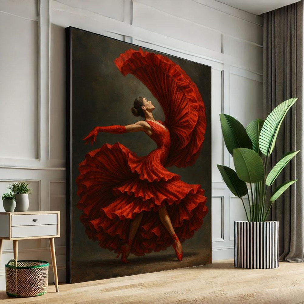 Dynamic Flamenco Dancer Canvas Wall Art Print  Red Modern Living Room Decor  Statement Piece