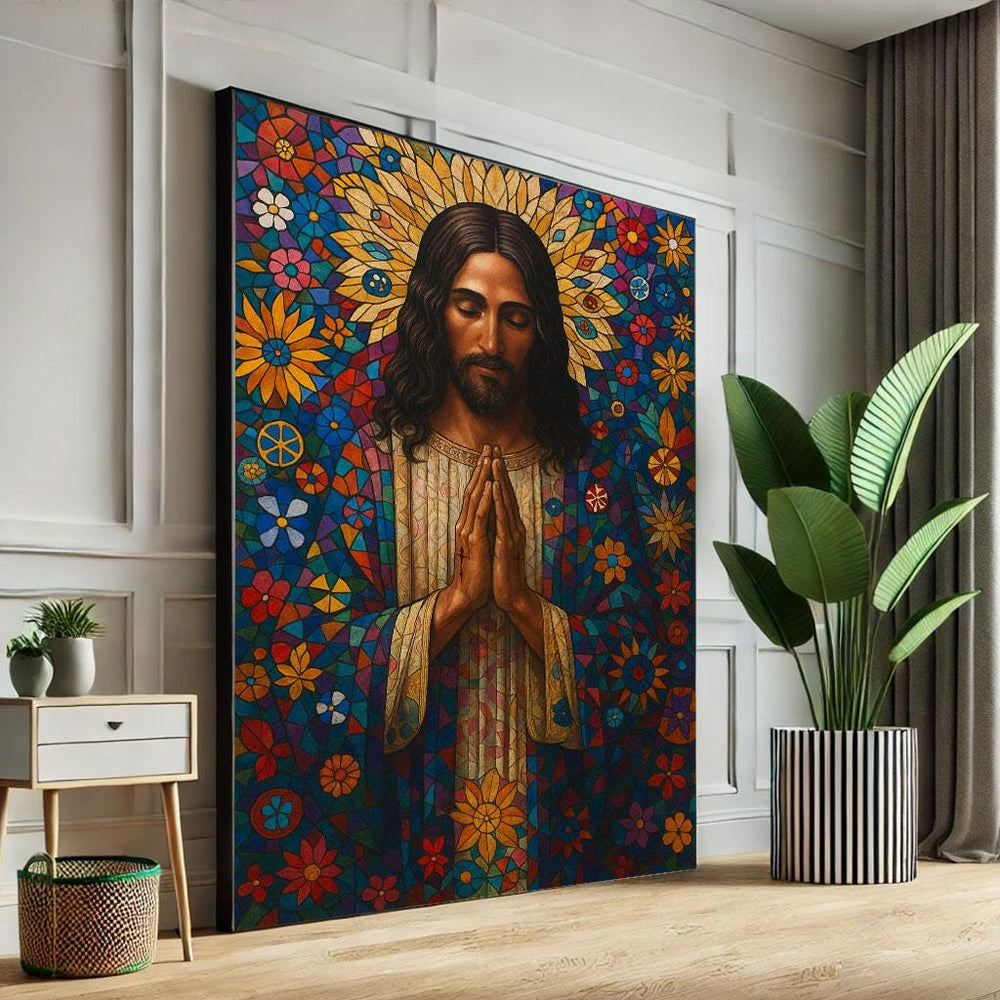 Radiant Jesus Floral Halo Canvas Print - Spiritual Decor