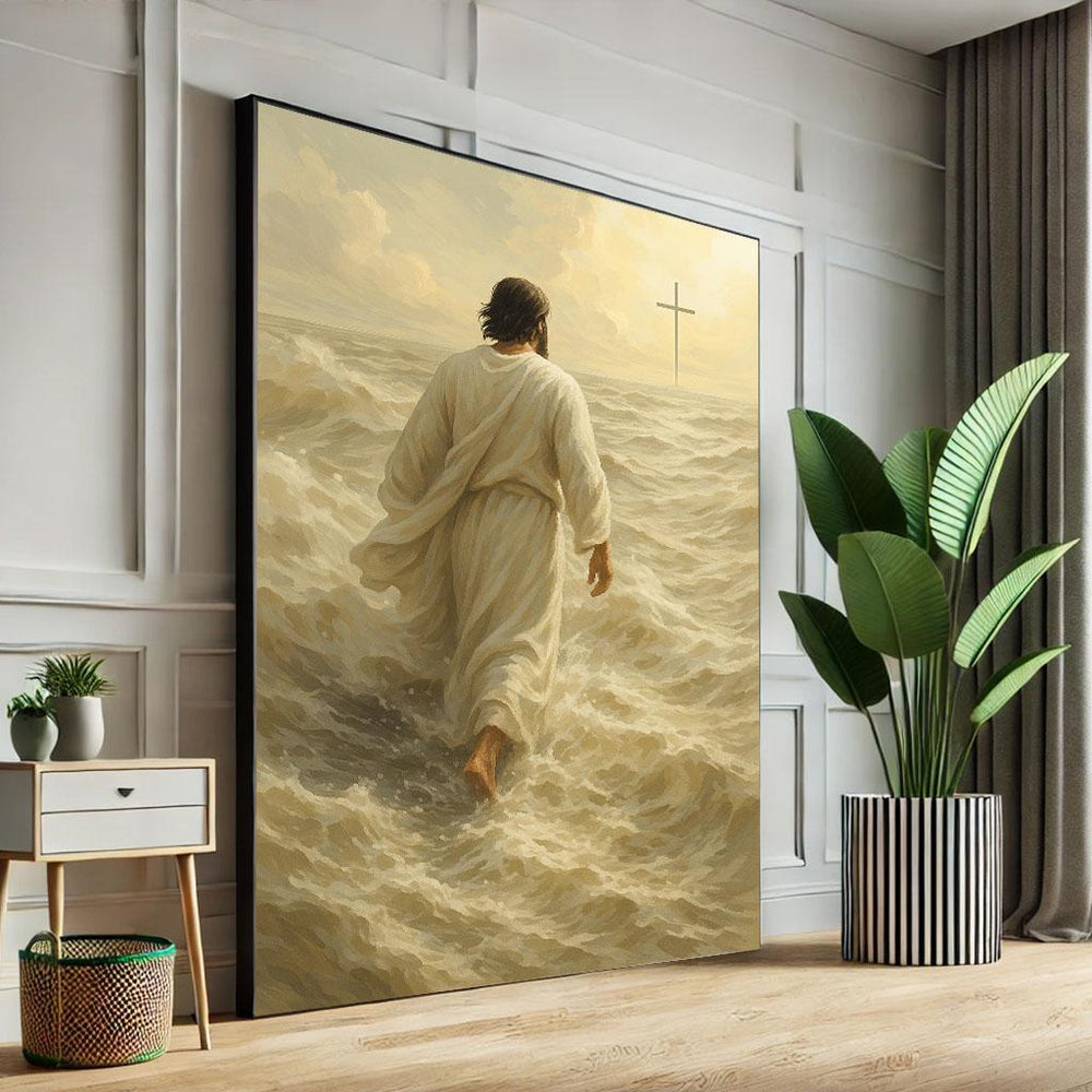 Jesus Walking on Water Canvas Print, Serene Christian Wall Art