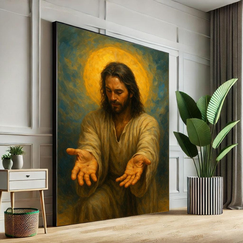 Radiant Jesus Canvas Print, Spiritual Living Room Art