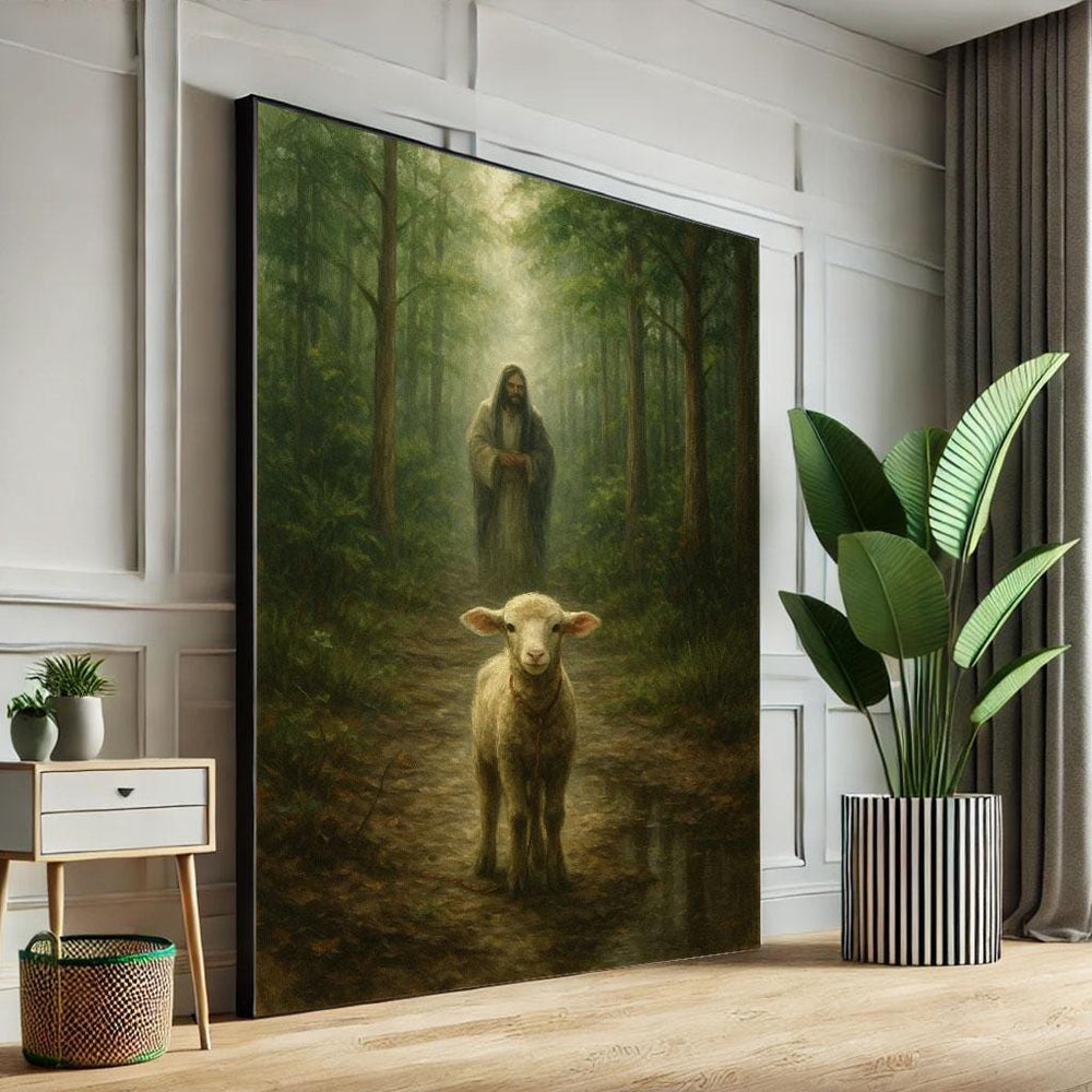 Jesus with Lamb Canvas Print, Spiritual Living Room Decor