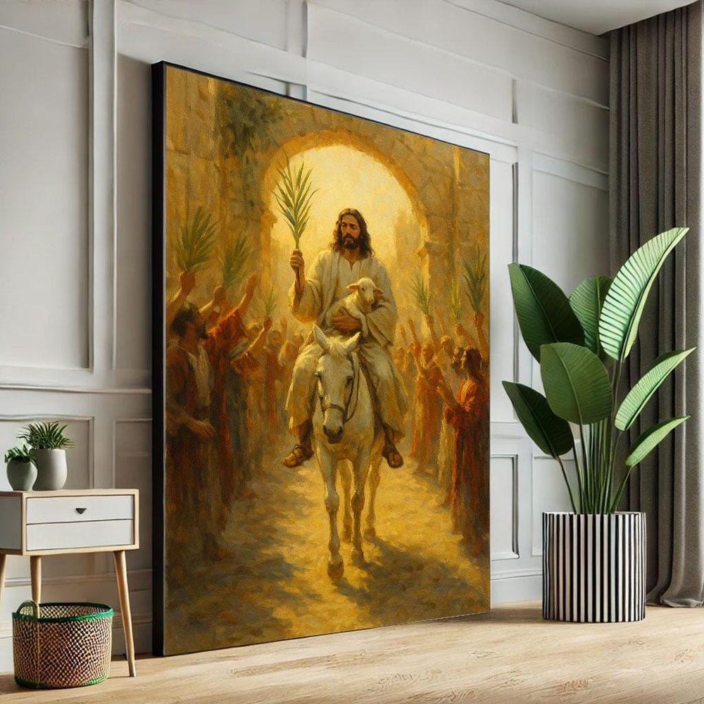 Radiant Jesus Palm Sunday Canvas Wall Art Print  Spiritual Living Room Decor  Statement Piece