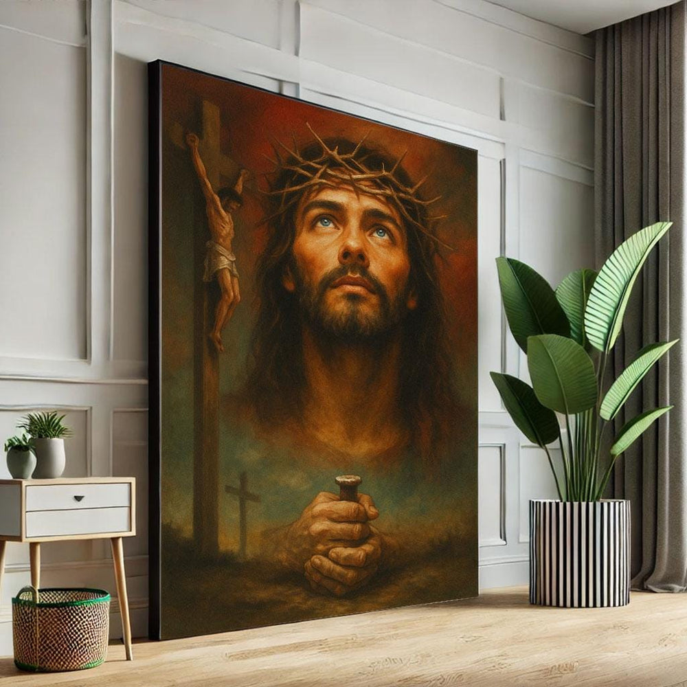 Radiant Jesus Looking Upward Canvas Wall Art Print  Spiritual Living Room Decor  Statement Piece