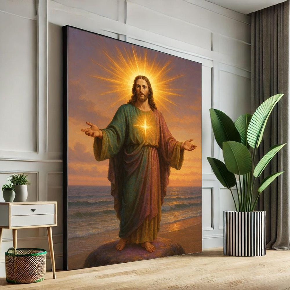 Radiant Jesus with Open Arms Canvas Print, Spiritual Decor