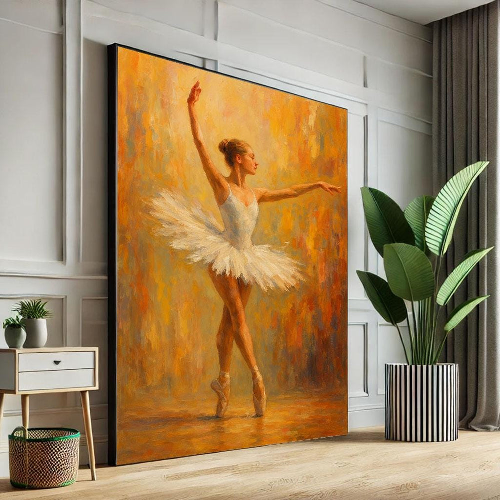 Ballerina Canvas Print, Elegant Ballet Art, Warm Tones Decor