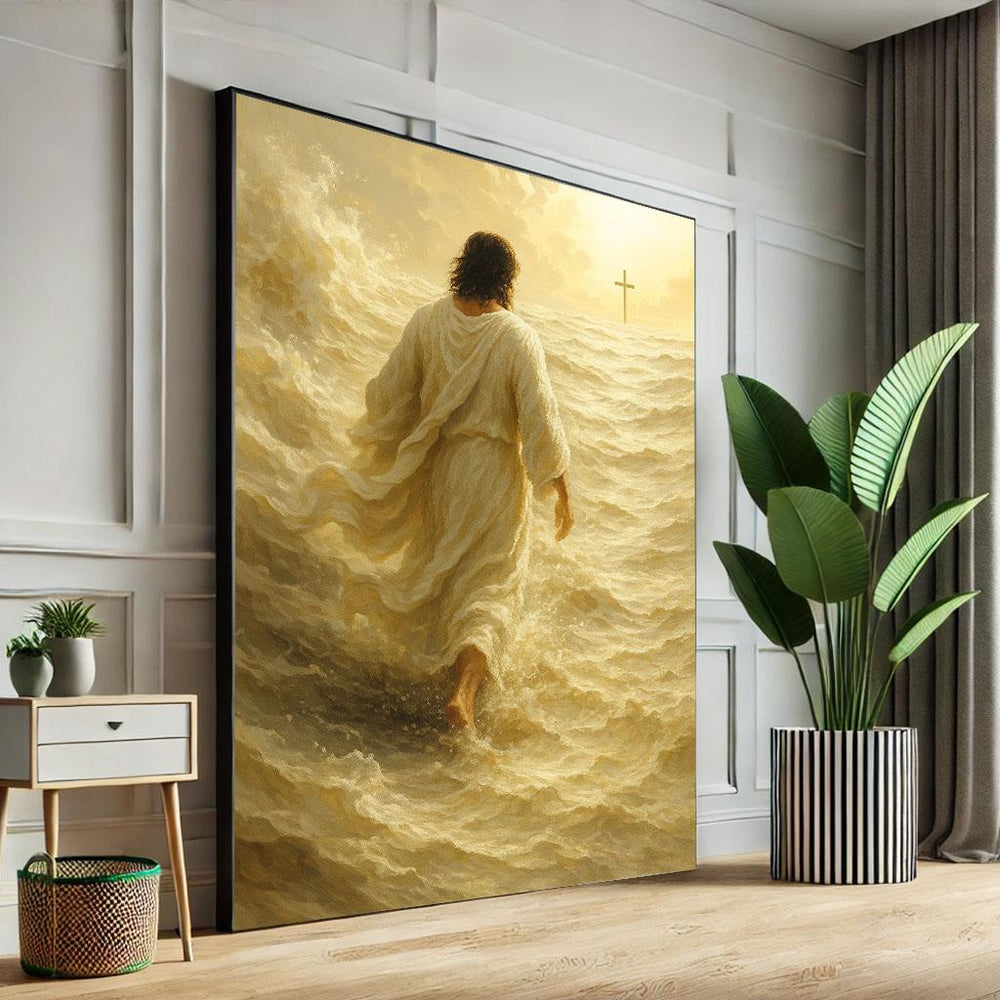 Jesus Walking on Water Canvas Print, Spiritual Wall Art