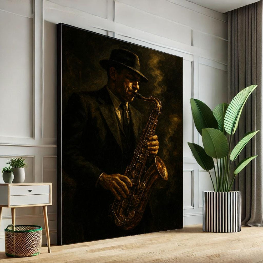 Saxophone Player Canvas Art Print, Vintage Style Music Room Decor