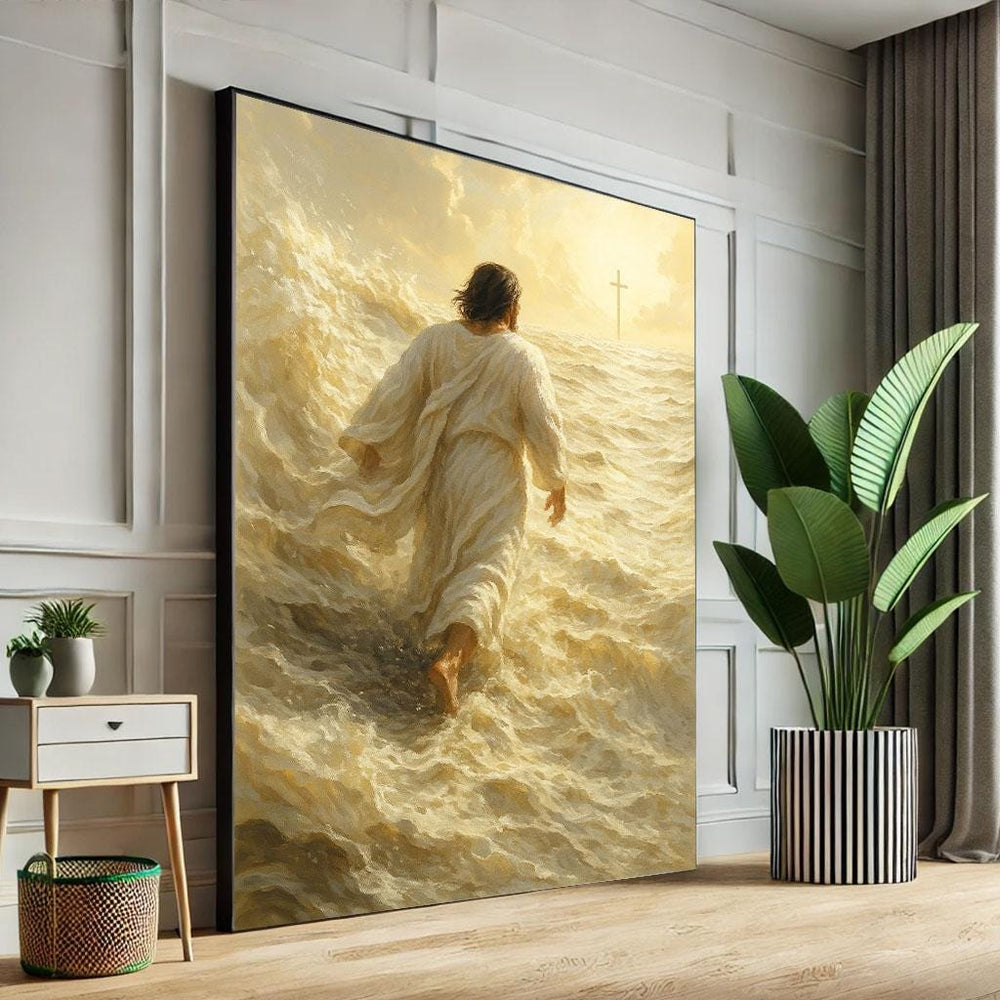 Jesus Walking on Water Canvas Print, Spiritual Wall Art