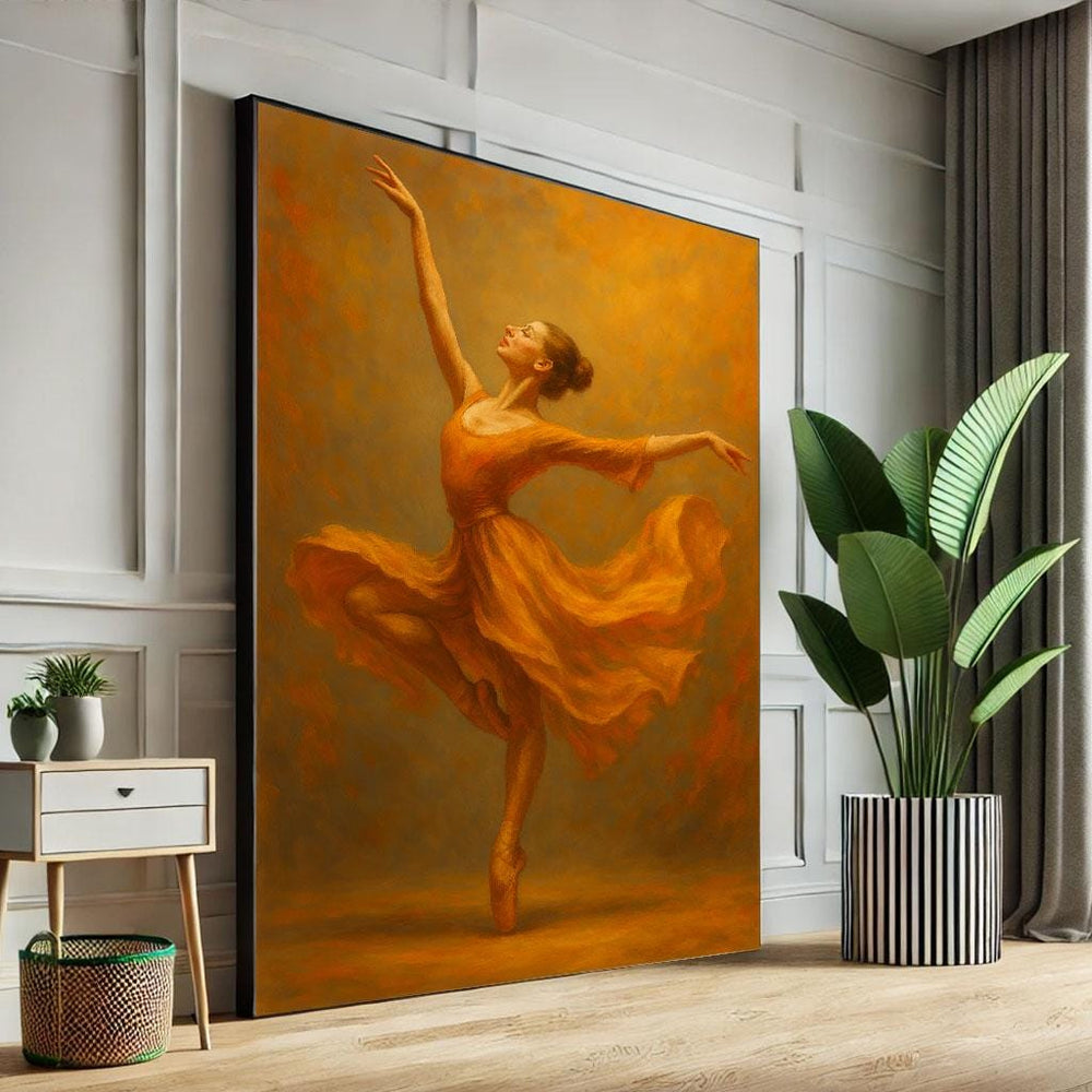 Elegant Ballet Dancer Canvas Print, Warm Orange Home Decor