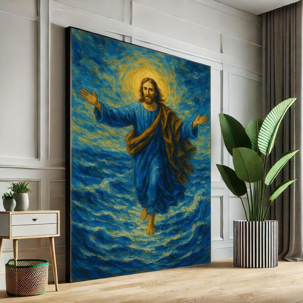 Jesus Walking on Water Canvas Print, Spiritual Wall Art