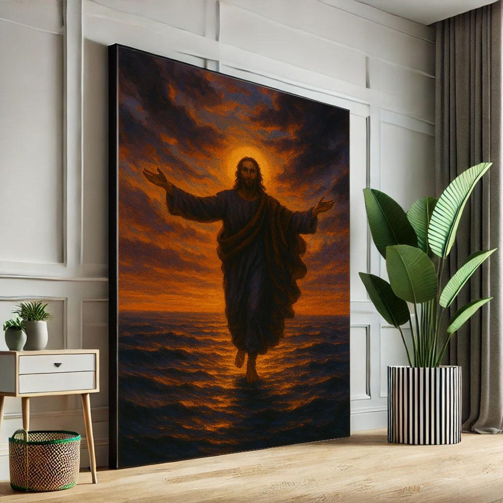 Radiant Jesus on Water Canvas Wall Art Print  Spiritual Living Room Decor  Statement Piece